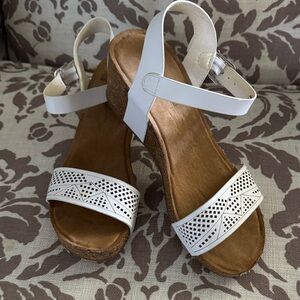 Women's White Ankle-Strap Wedge Sandals